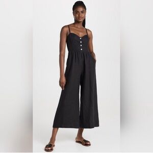 Madewell Linen Flax Black Strappy Crop Wide Leg Cottagecore Boho Jumpsuit 12